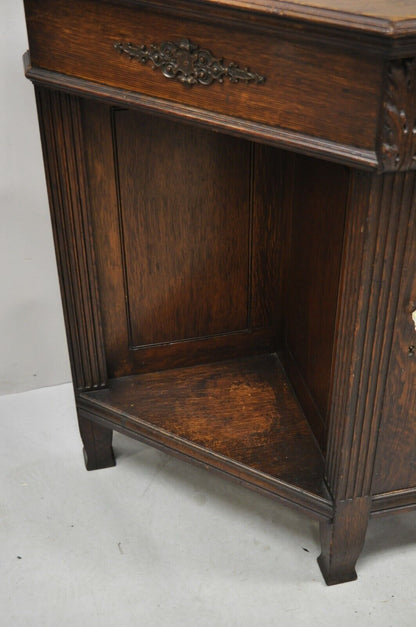 Antique European Renaissance Oak Wood Buffet Console Cabinet Server