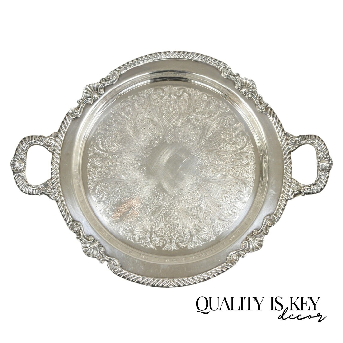 Vintage Sheffield Victorian Style Silver Plated Round Twin Handle Platter Tray