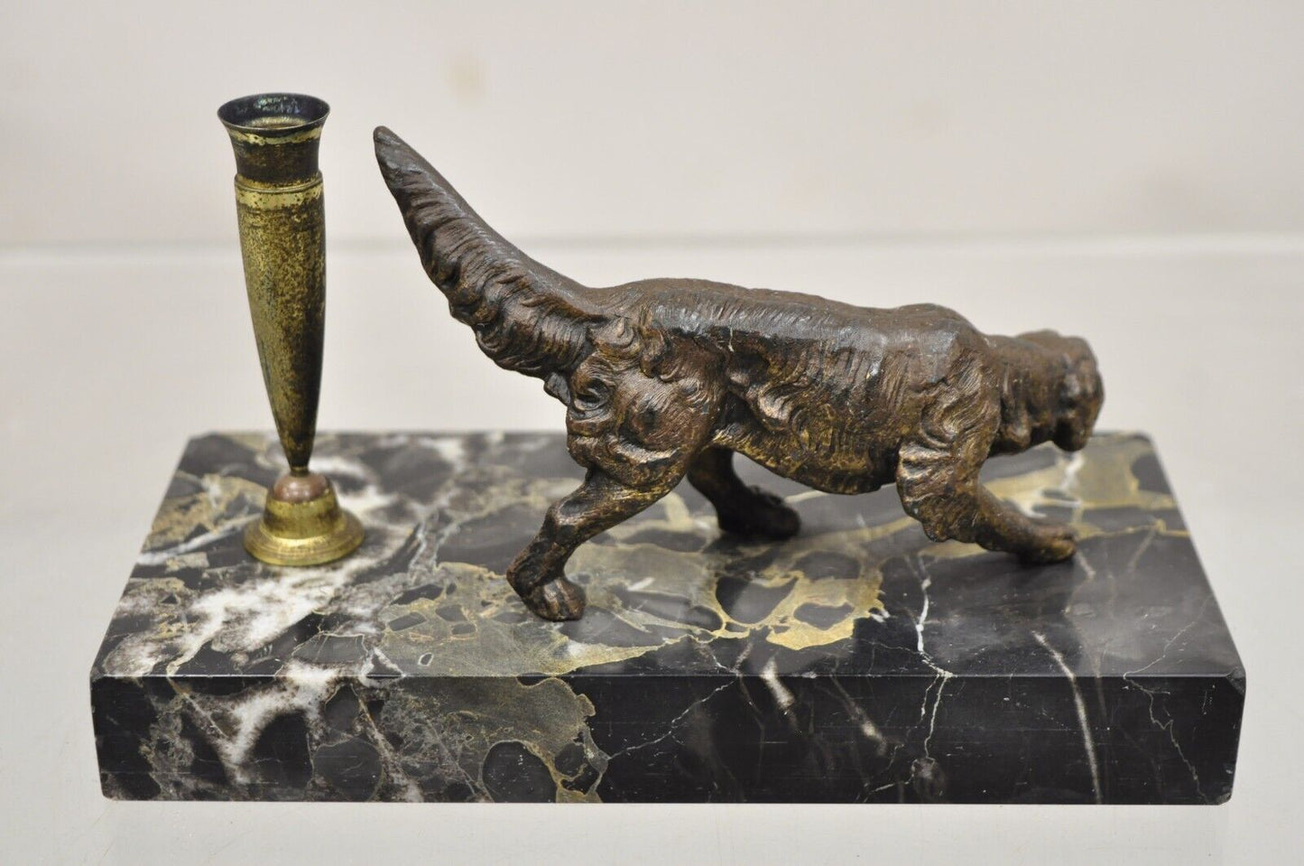 Vintage French Empire Bronze Hunting Dog Marble Base Desk Pen Holder