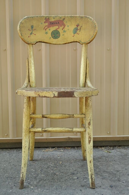 Antique Rustic Primitive Distress Hand Painted Nursery Rhymes Side Accent Chair