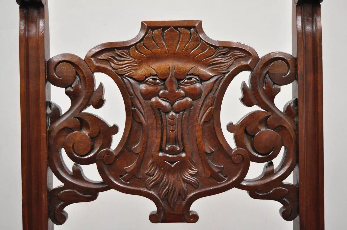 Antique Renaissance Revival Lion Northwind Carved Walnut Figural Side Chair