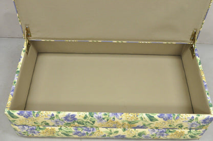 Traditional Oversized Storage Ottoman Yellow and Blue Floral Custom Upholstered