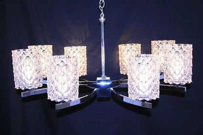 Kaiser Leuchten Mid Century Thousand Eyes Crystal Glass Shade Chrome Chandelier