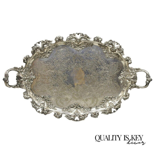 Barbour Co BSCEP Antique Victorian Ornate Silver Plate Repousse Oval Platter