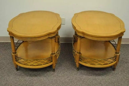 Vintage French Regency Style Two Tier Fruitwood Lamp End Tables - a Pair