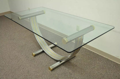 Mid Century Modern Romeo Rega Style Chrome Brass and Glass Arch Dining Table