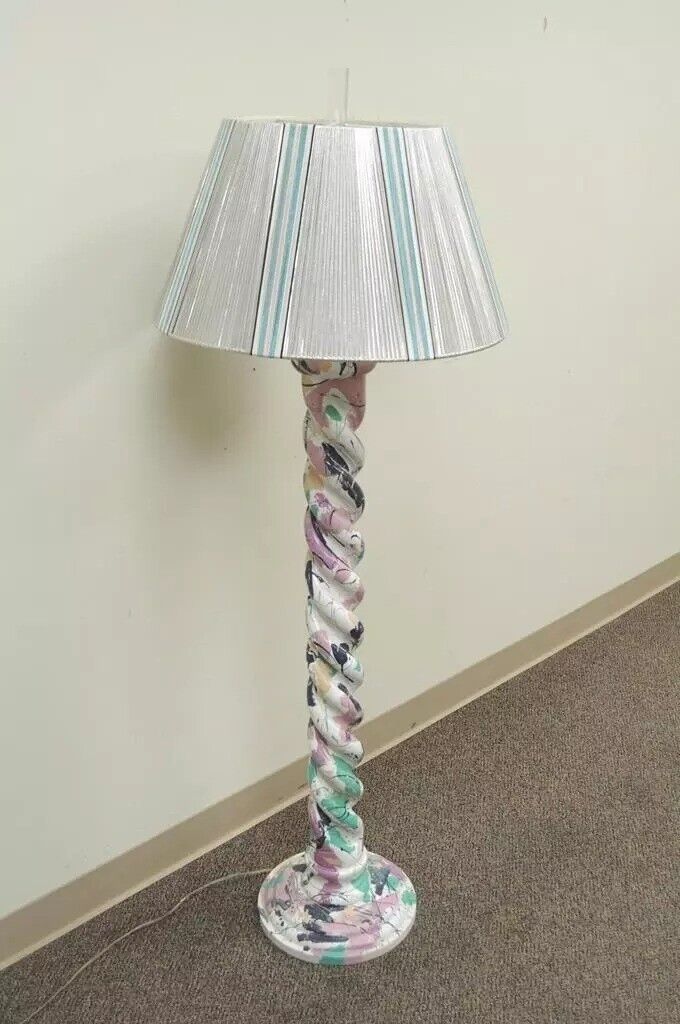 Vintage Mid Century Modern Paint Splatter Pollock Style Spiral Wood Floor Lamp