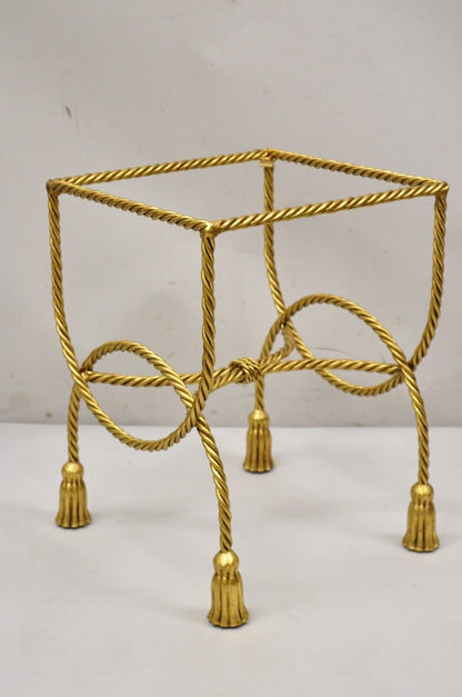 Italian Hollywood Regency Gold Gilt Iron Rope Tassel 20" Vanity Stool Side Table