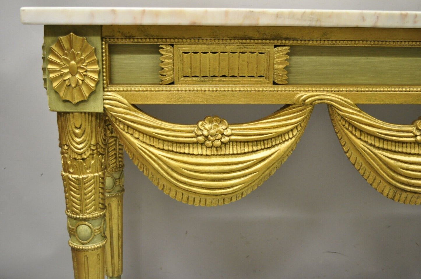 Italian Regency Neoclassical Green Gold Marble French Louis XVI Console Table