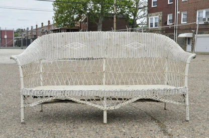 Antique Victorian Wicker Rattan Sunroom Patio Furniture Sofa Couch Furniture