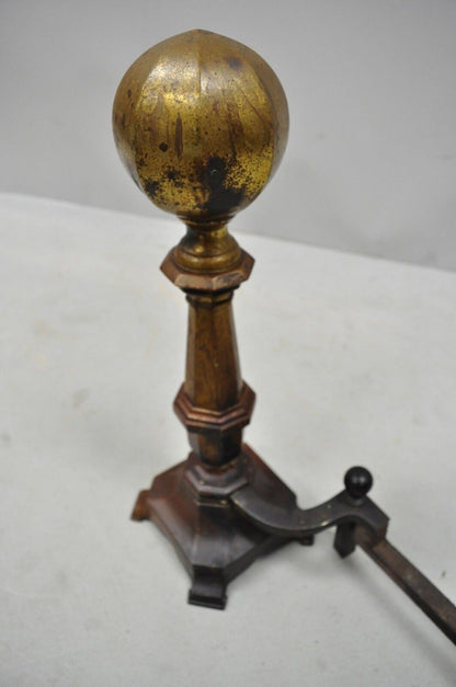 19th C. American Federal Brass Cannonball Andirons with Aged Patina - a Pair