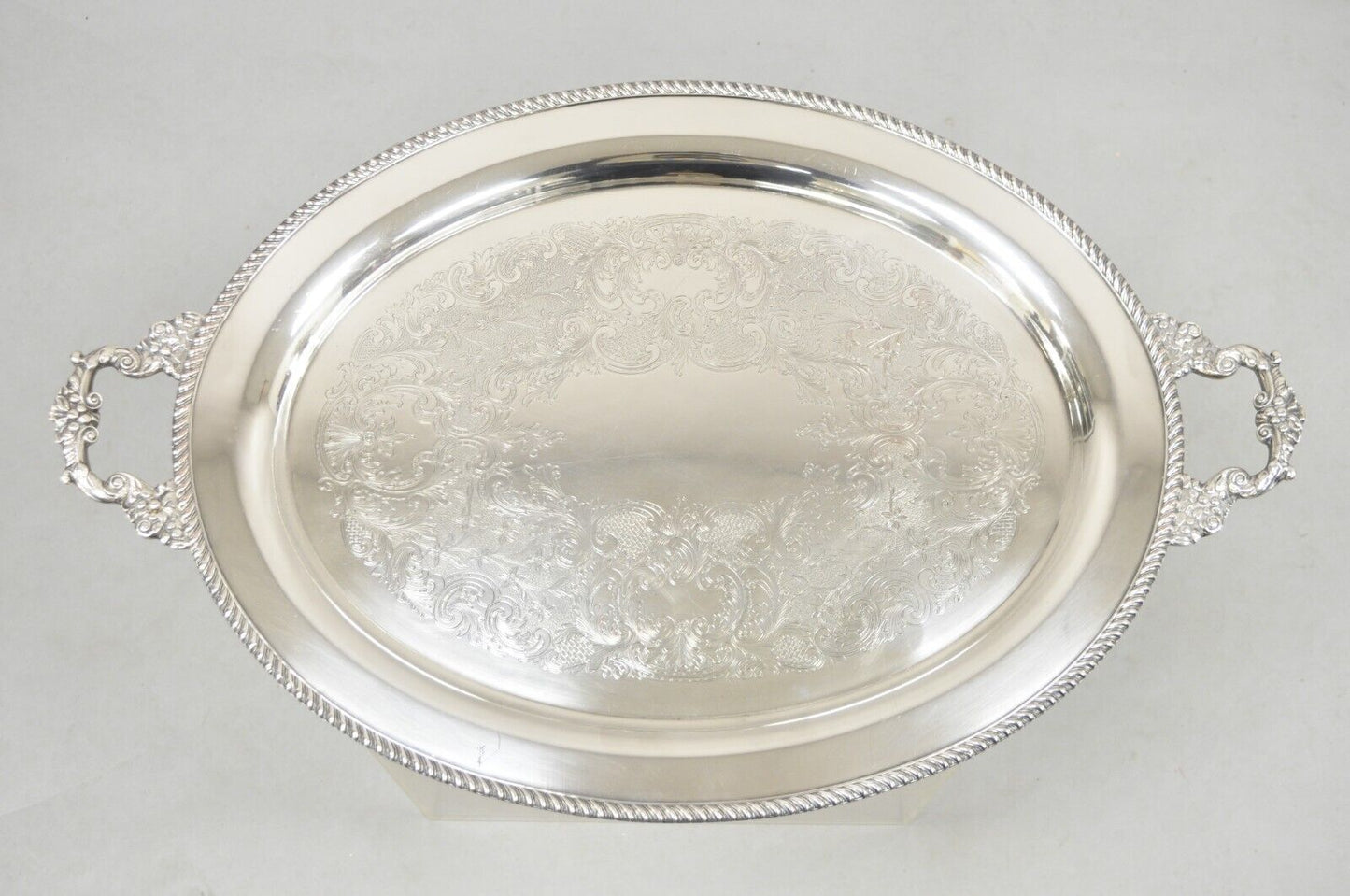 Vtg English Victorian Large Oval Silver Plated Serving Platter Tray by Victoria