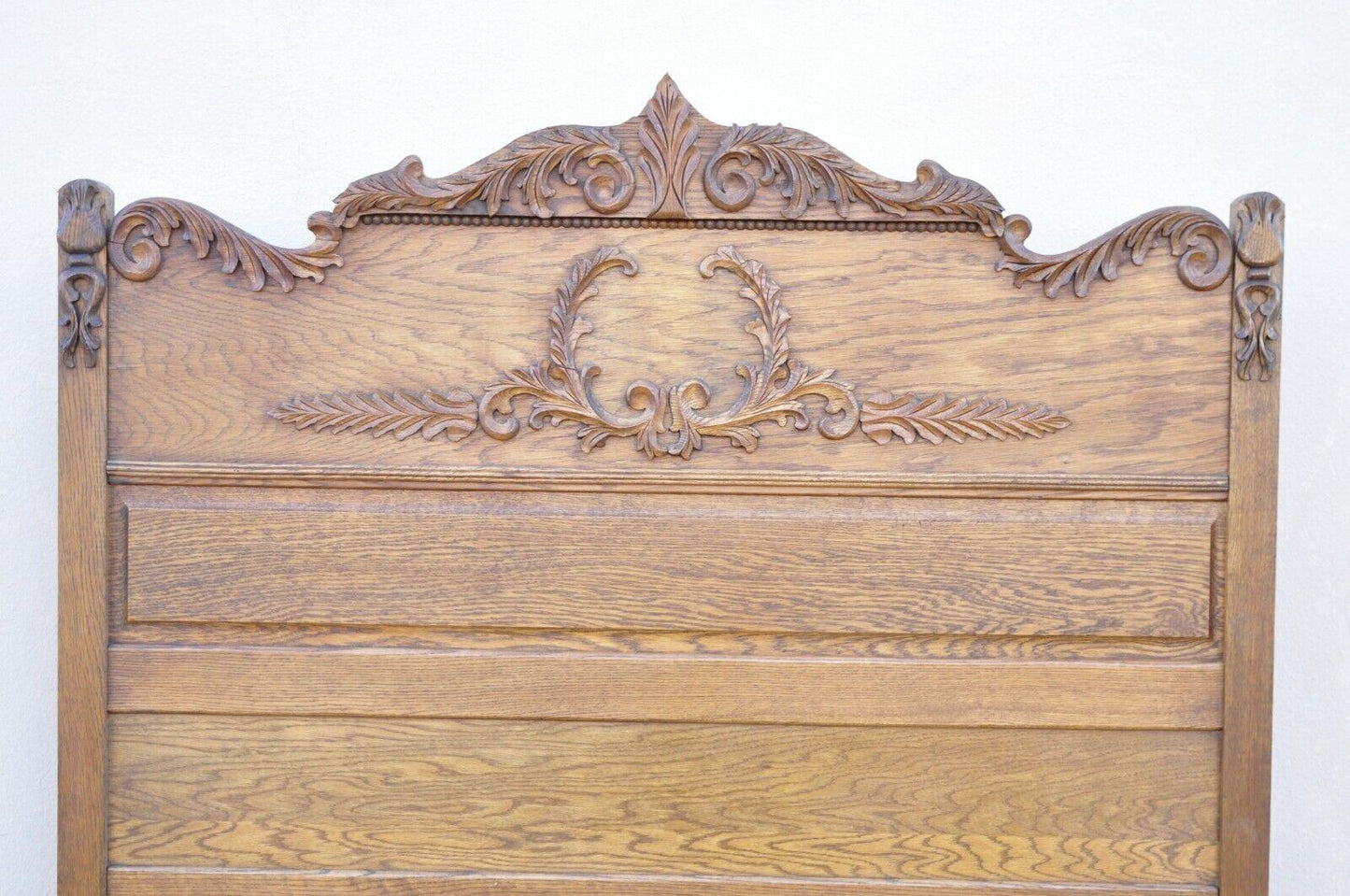 Antique Eastlake Victorian Oak Wood Tall Headboard Full Size Bed Frame