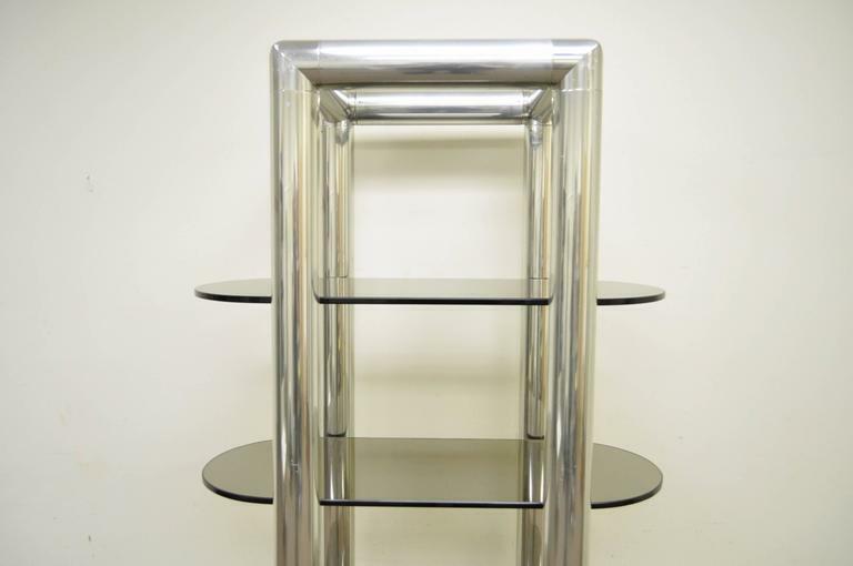 Mid Century Modern Milo Baughman Style Tubular Chrome Glass Chrome Etagere Shelf