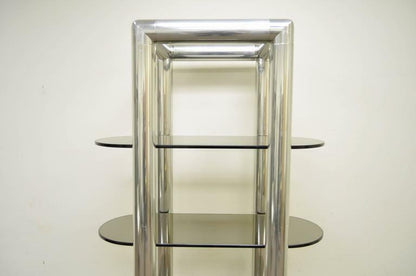 Mid Century Modern Milo Baughman Style Tubular Chrome Glass Chrome Etagere Shelf