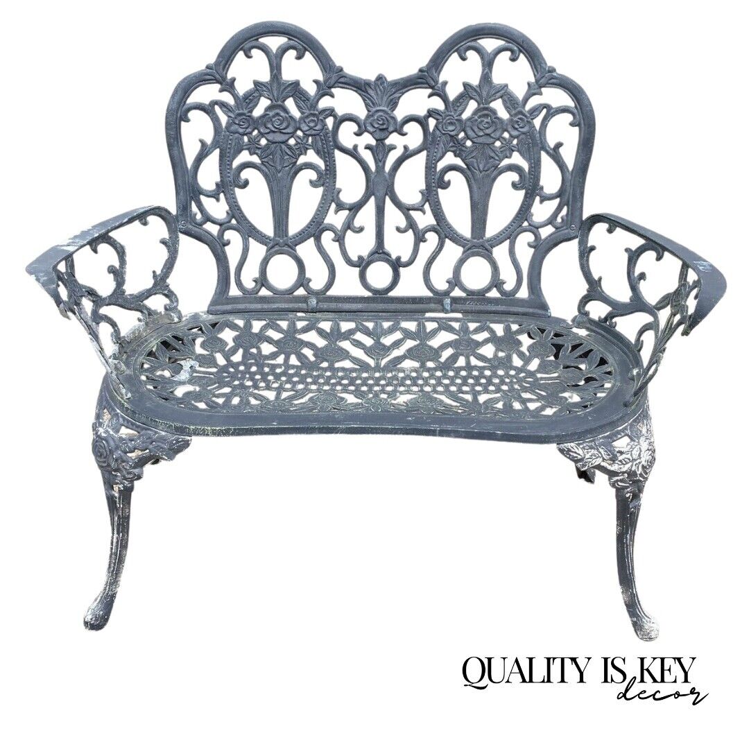 Cast Aluminum Floral French Style Flower Garden Patio Outdoor Bench Loveseat