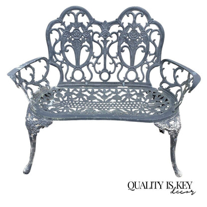 Cast Aluminum Floral French Style Flower Garden Patio Outdoor Bench Loveseat