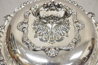 Antique English Victorian Ornate Round Silver Plated Rococo Lidded Serving Dish