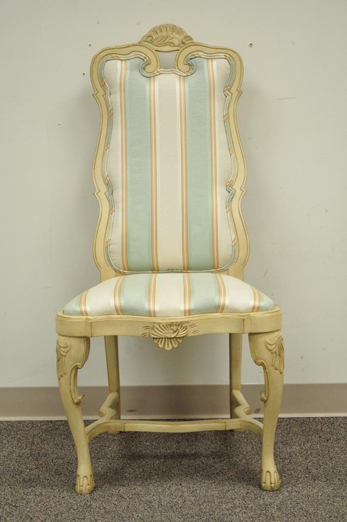 Vintage Swedish Rococo French Style Shell Carved Cream Painted Side Accent Chair