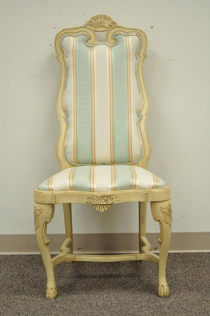 Vintage Swedish Rococo French Style Shell Carved Cream Painted Side Accent Chair