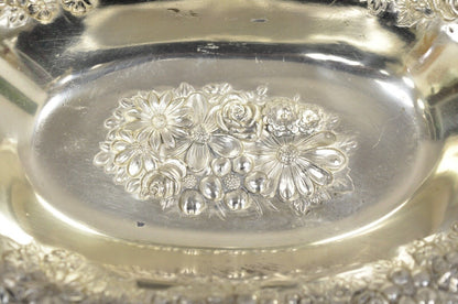 Vintage Victorian Silver Plated Floral Repousse Trinket Dish Japan - a Pair