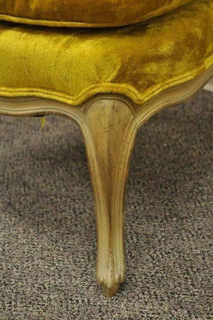 French Louis XV Provincial Style Yellow Boudoir Curved Back Gold Slipper Chair