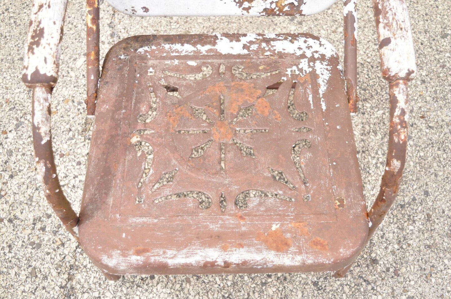 Antique Art Deco Basketweave Brown Distress Paint Bouncer Garden Lounge Chair