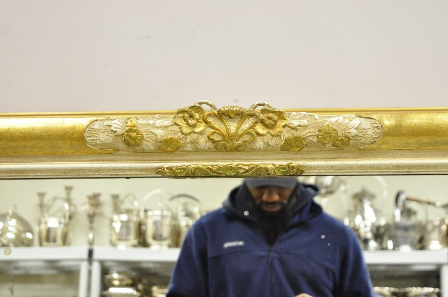 Vintage FJ Newcomb Italian Regency Style Gold Cream Gilt Rectangular Wall Mirror
