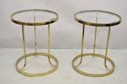 Vintage Mid Century Gold Brass Metal Baughman Style Round Side Tables - a Pair