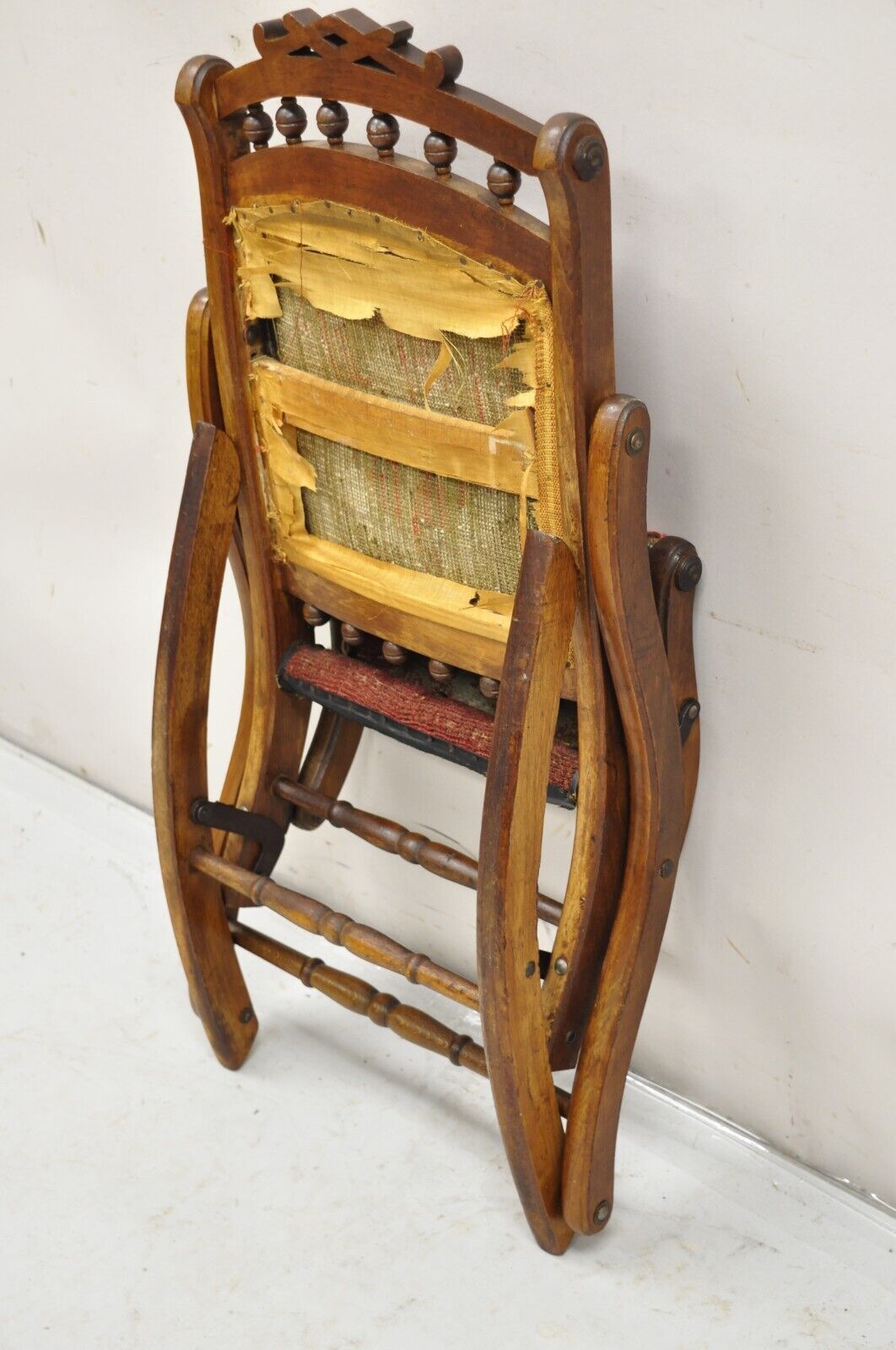 Antique Eastlake Victorian Walnut Small Child's Folding Rocker Rocking Chair