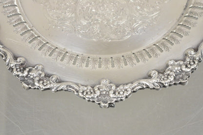 Vintage English Victorian Reticulated Silver Plated Round Footed Serving Tray