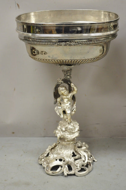 French Rococo Style Silver Plated Cherub Dome Centerpiece Fruit Bowls - a Pair