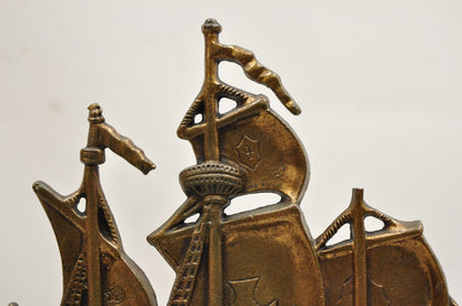 Antique Victorian Valcast Cast Iron Figural Bronze Ship Sail Boat Door Stop