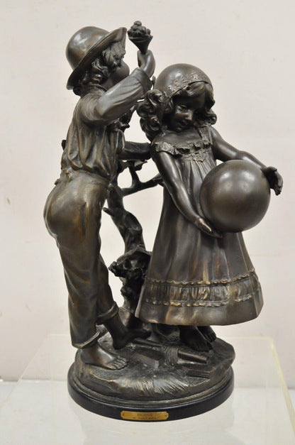 "Enjoue" after Auguste Moreau Bronze Boy and Girl Statue Sculpture