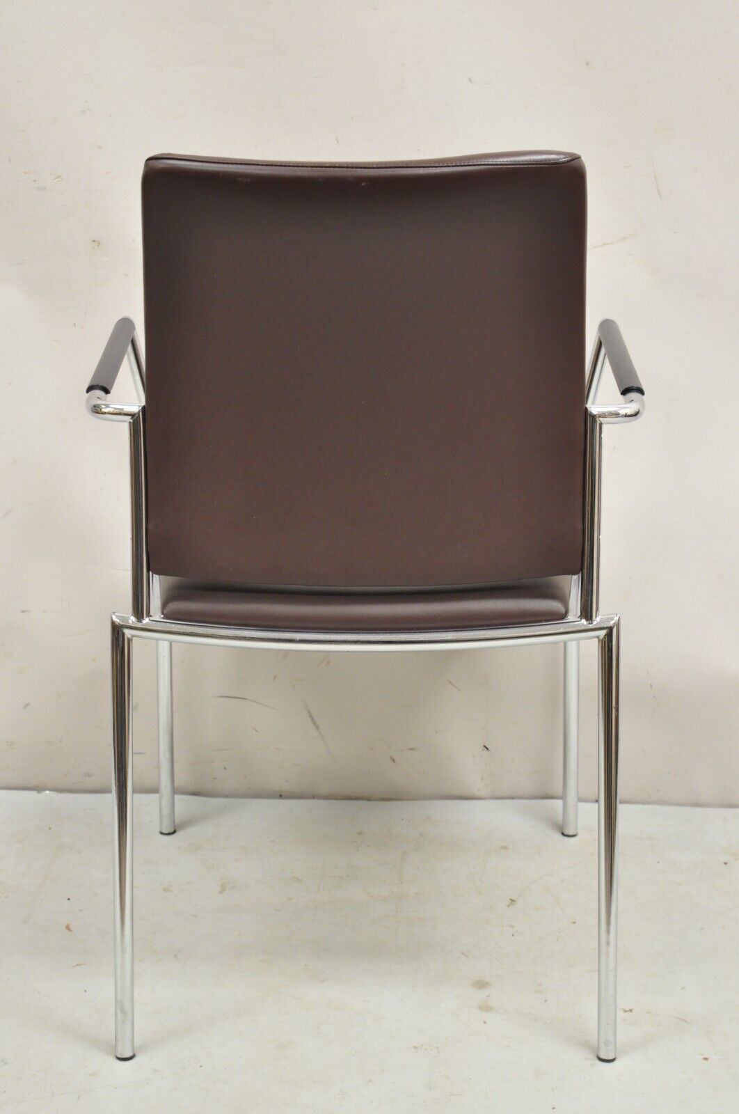 Vintage Tayco Canada Chrome and Chocolate Brown Vinyl Arm Chairs - Set of 4