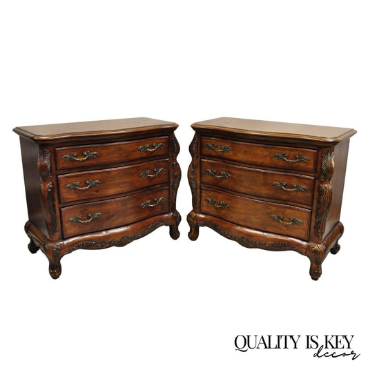 Lane French Provincial Cherry Wood Three Drawer Bed Side Chest Nightstand - Pair