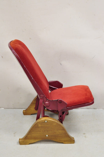 Vintage Art Deco Style Fold and Recline Red Low Theater Seats Chairs - a Pair