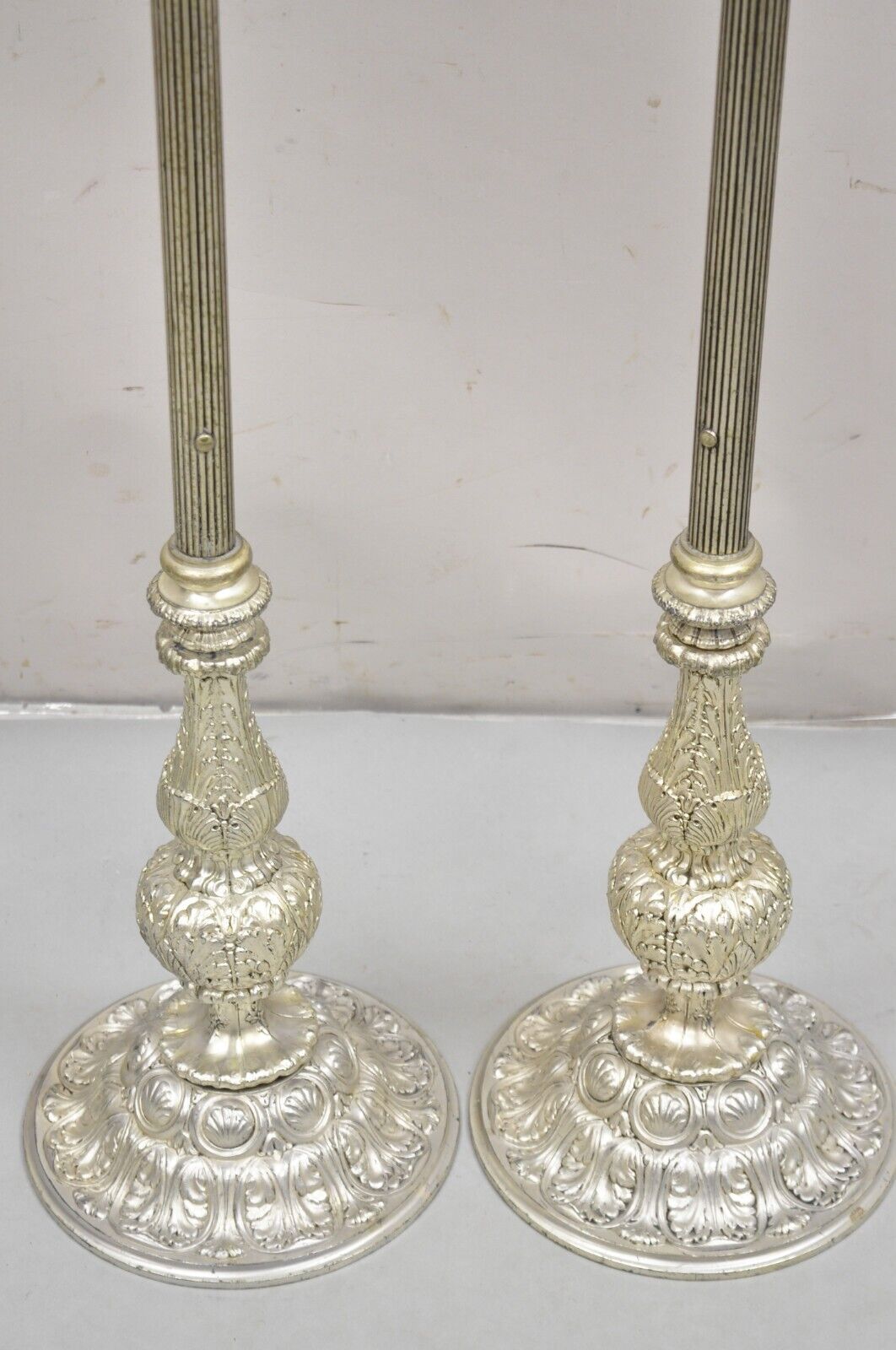 Vtg 43" Tall Baroque Style Silver Plated Collapsible Floor Candlesticks in Box