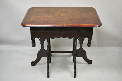 Antique Eastlake Victorian Aesthetic Movement Carved Walnut 6 Leg Parlor Table