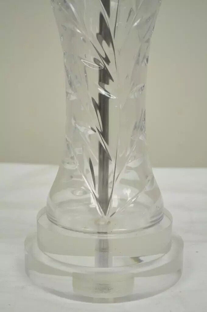 Vintage Waterford Crystal & Lucite Clear Etched Shaped Glass Table Lamp