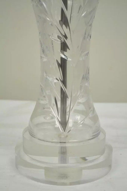 Vintage Waterford Crystal & Lucite Clear Etched Shaped Glass Table Lamp