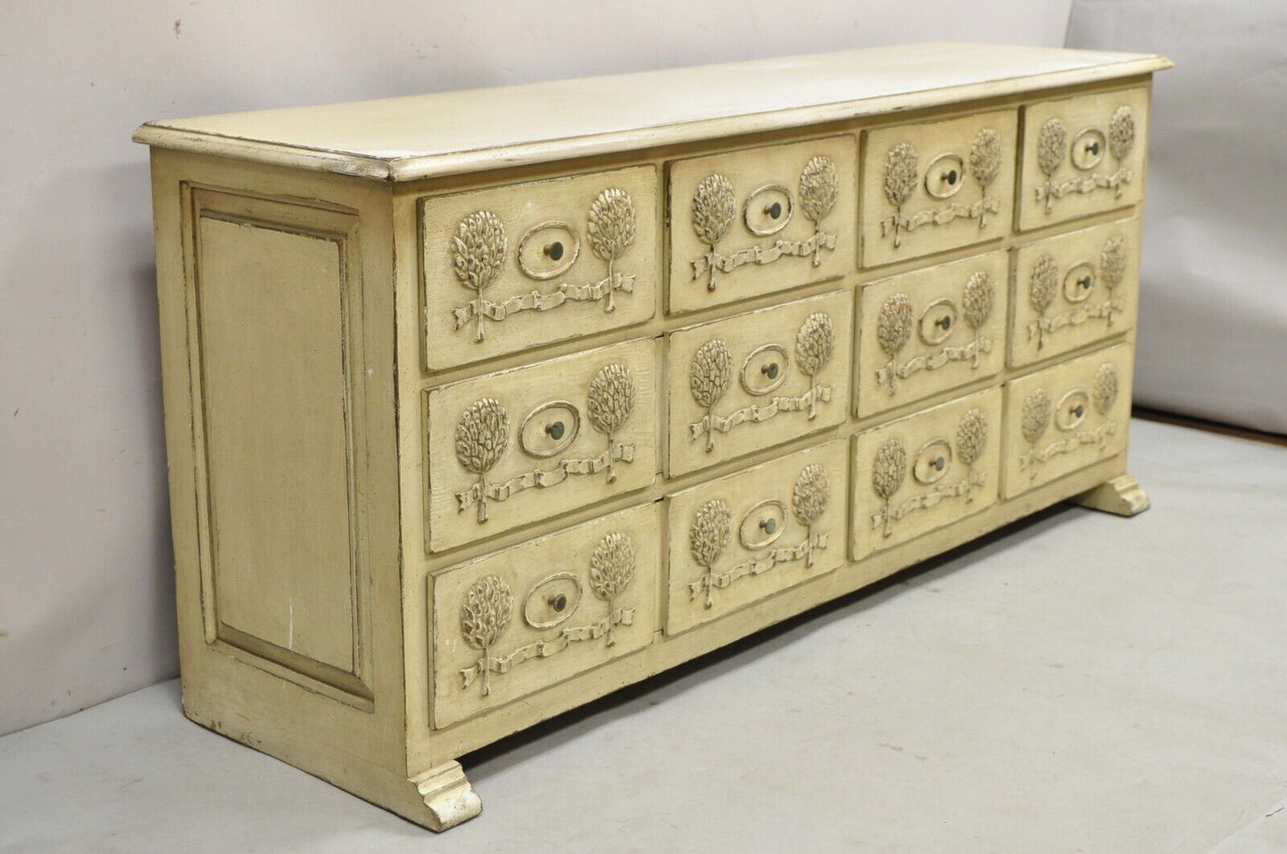 French Country Provincial Cream Distress Painted 8 Drawer Dresser by Roundtree