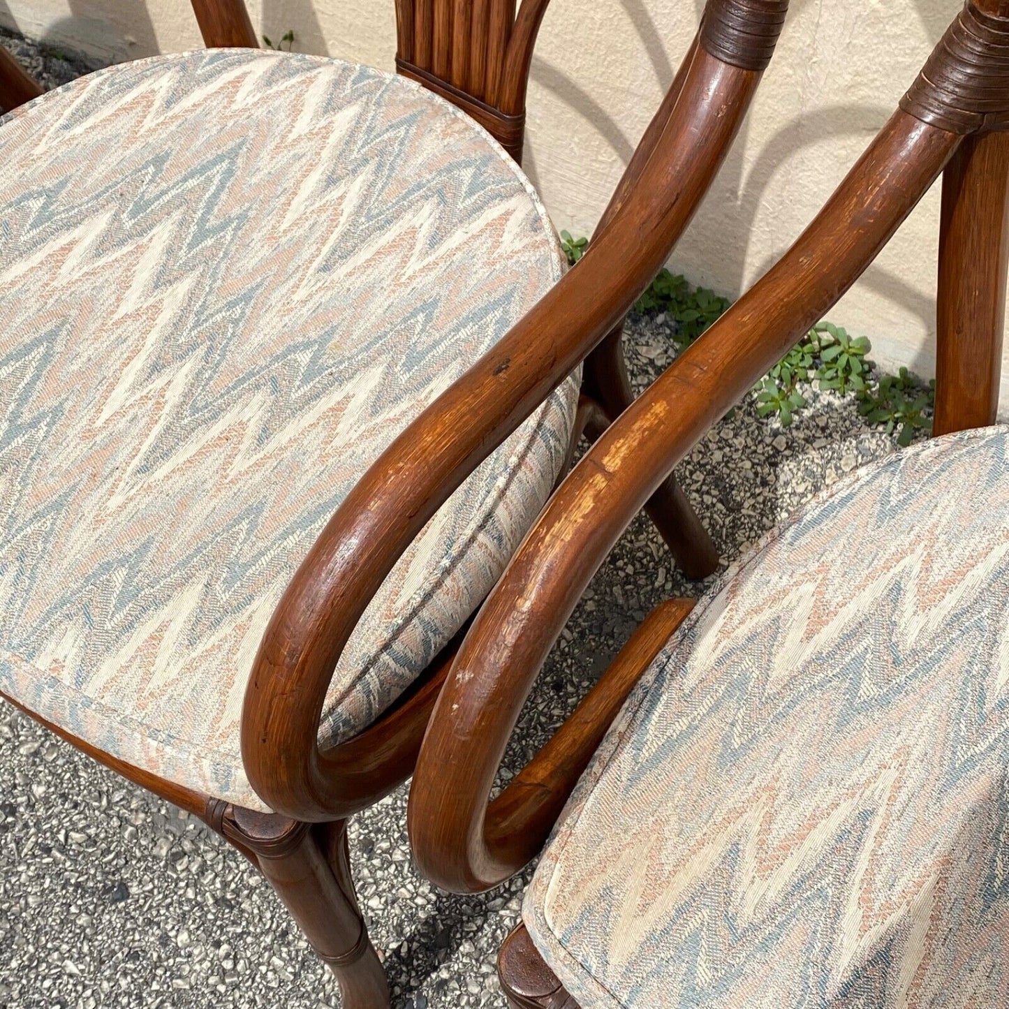 Vintage Bentwood Rattan Hollywood Regency Fan Back Dining Chairs - Set of 4