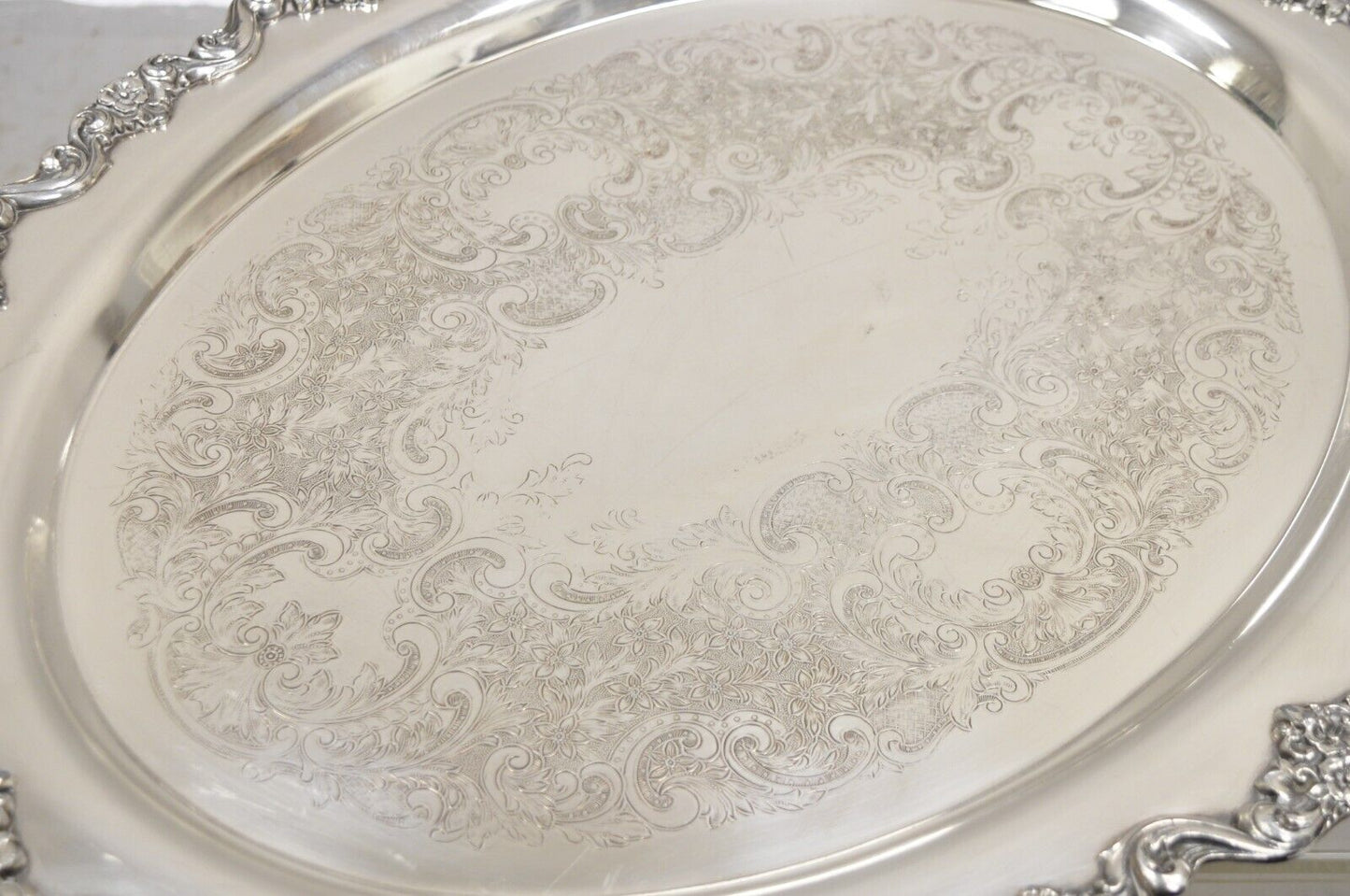 EPCA Poole Silver Co 400 Lancaster Rose Lrg Silver Plate Serving Platter Tray B