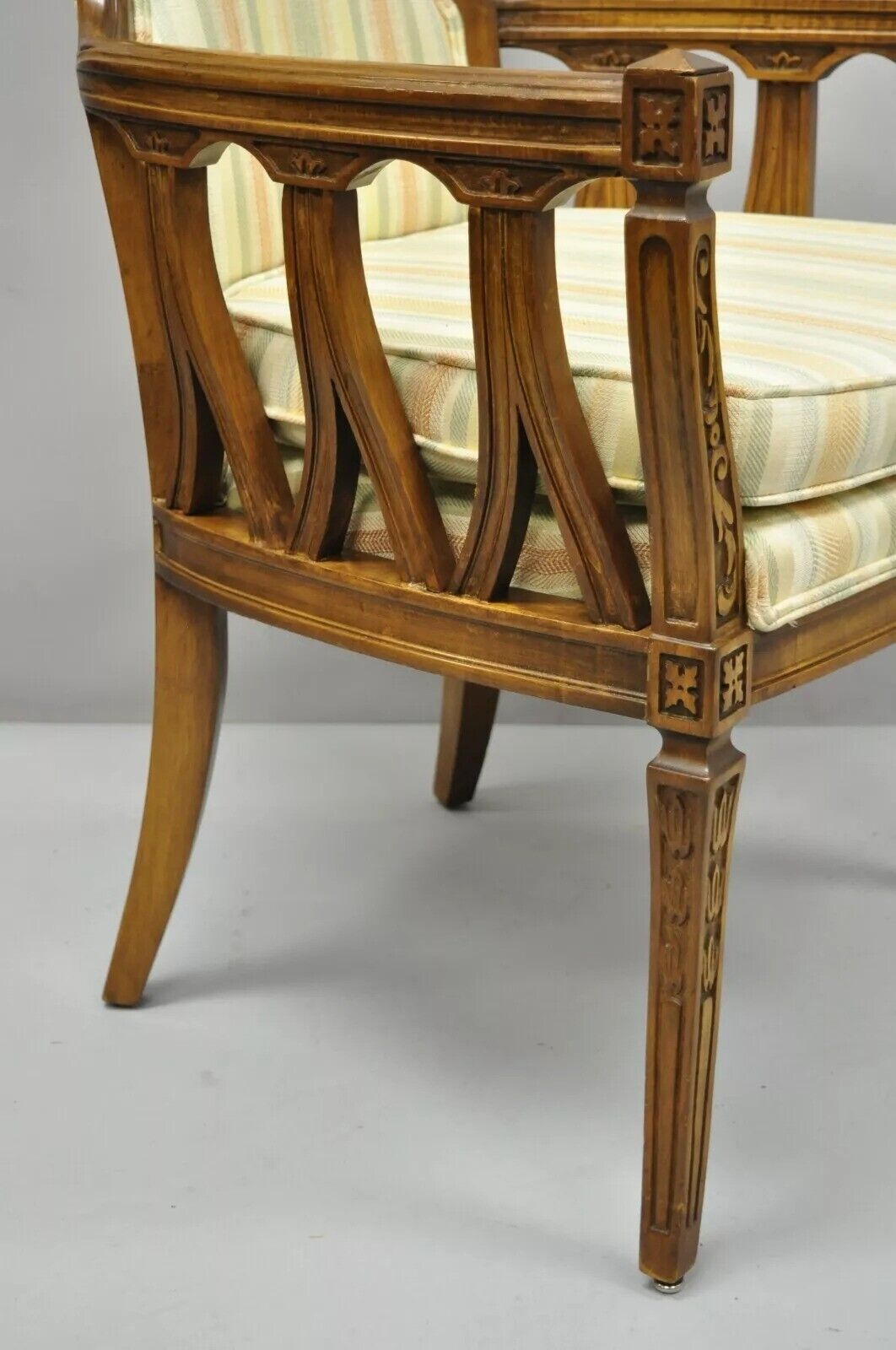 Vintage French Provincial Hollywood Regency Tall Back Lounge Arm Chairs - a Pair