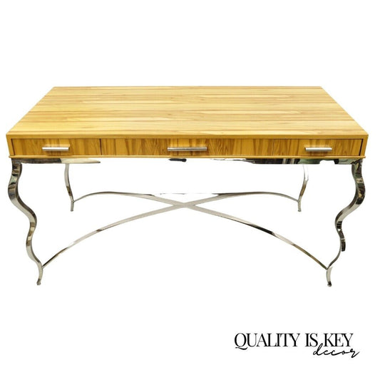 Century Furniture Modern Chrome and Zebra Wood Metal Base Desk Table 849-761