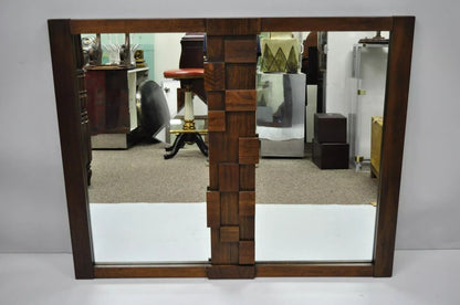 Lane Mid Century Modern Geometric Wood Block Brutalist Double Wall Mirror