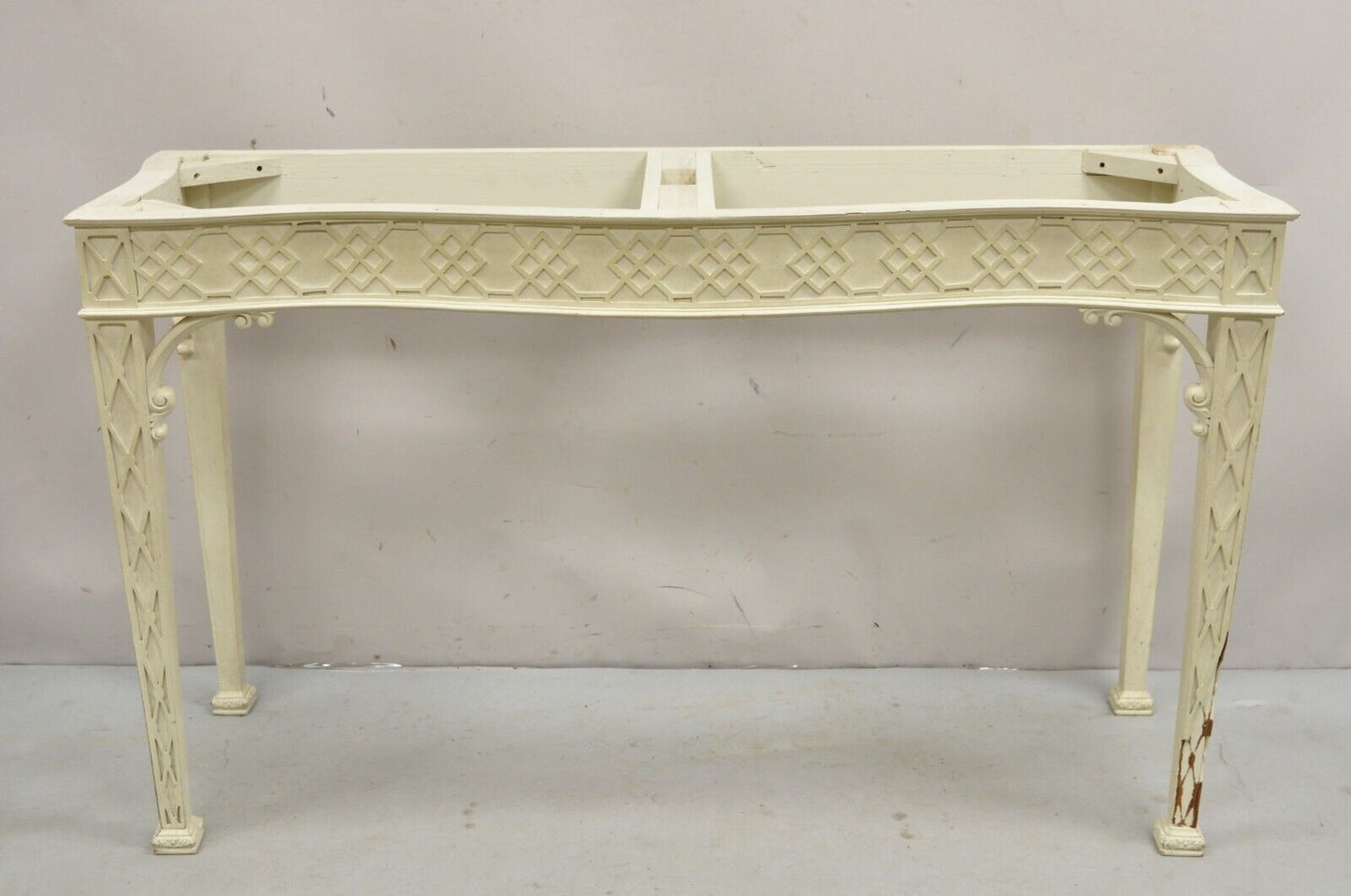 George III Chippendale Style Serpentine Fretwork White Console Hall Table Base