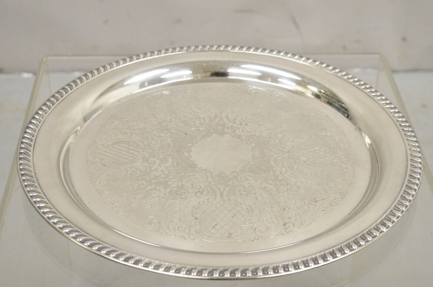 Leonard Victorian Style Silver Plated 15" Round Serving Platter Tray