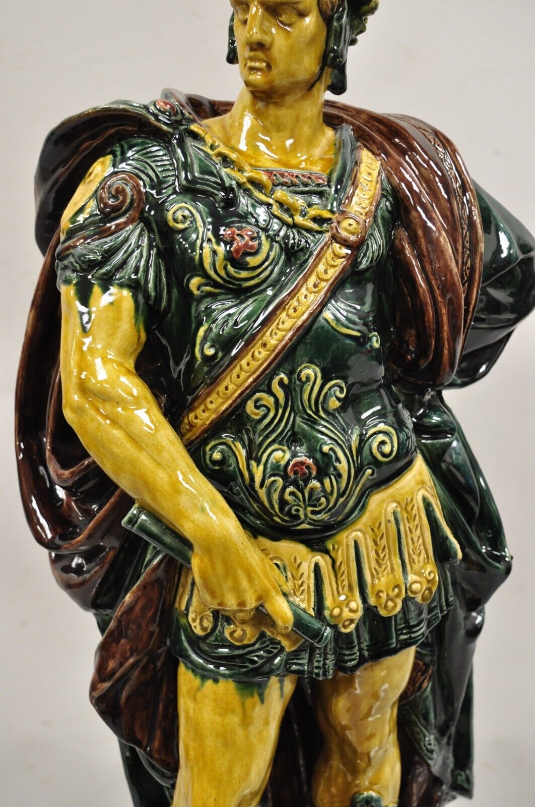 Majolica Alexander the Great Greek Warrior Soldier Glazed Pottery Sculpture